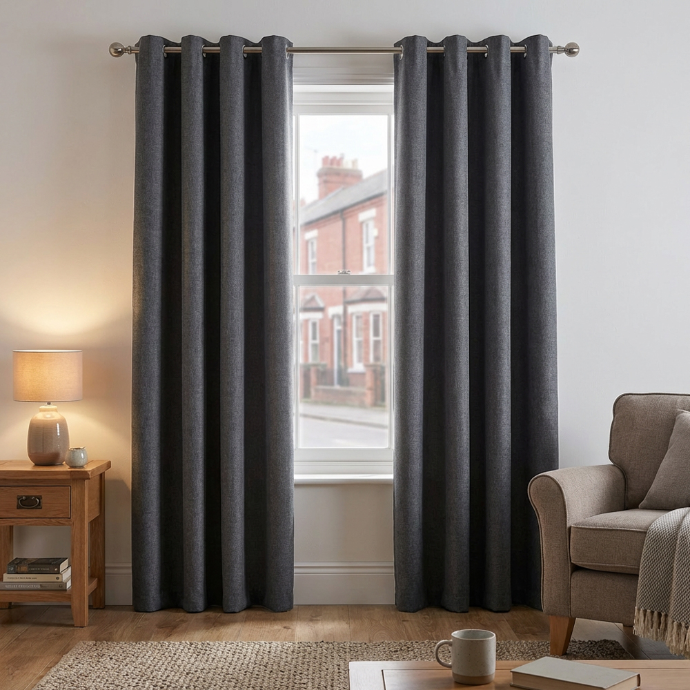 My Home Taylor Charcoal Blackout Eyelet Curtains 229cm Image 2