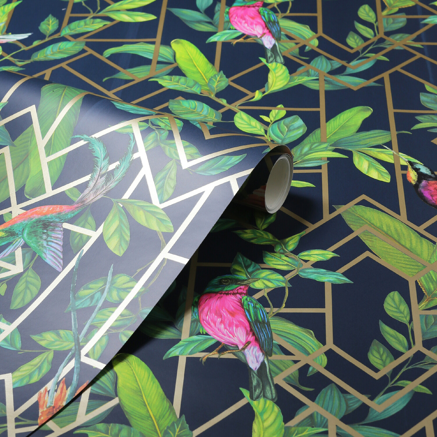 Deco Tropical Spongeable Wallpaper - Navy Gold Image 3