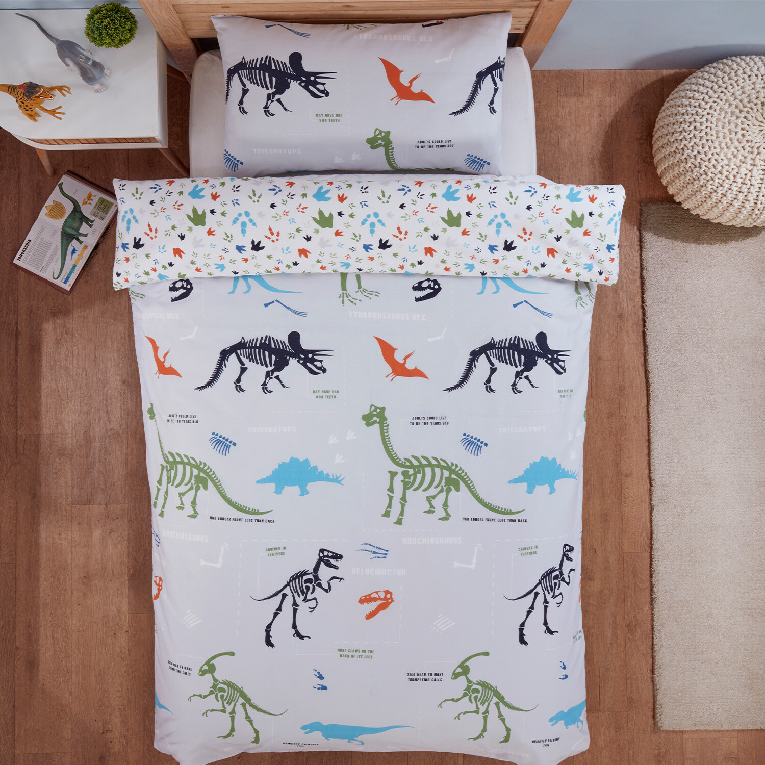 Dinosaur Duvet Cover and Pillowcase Set - Grey Image 2