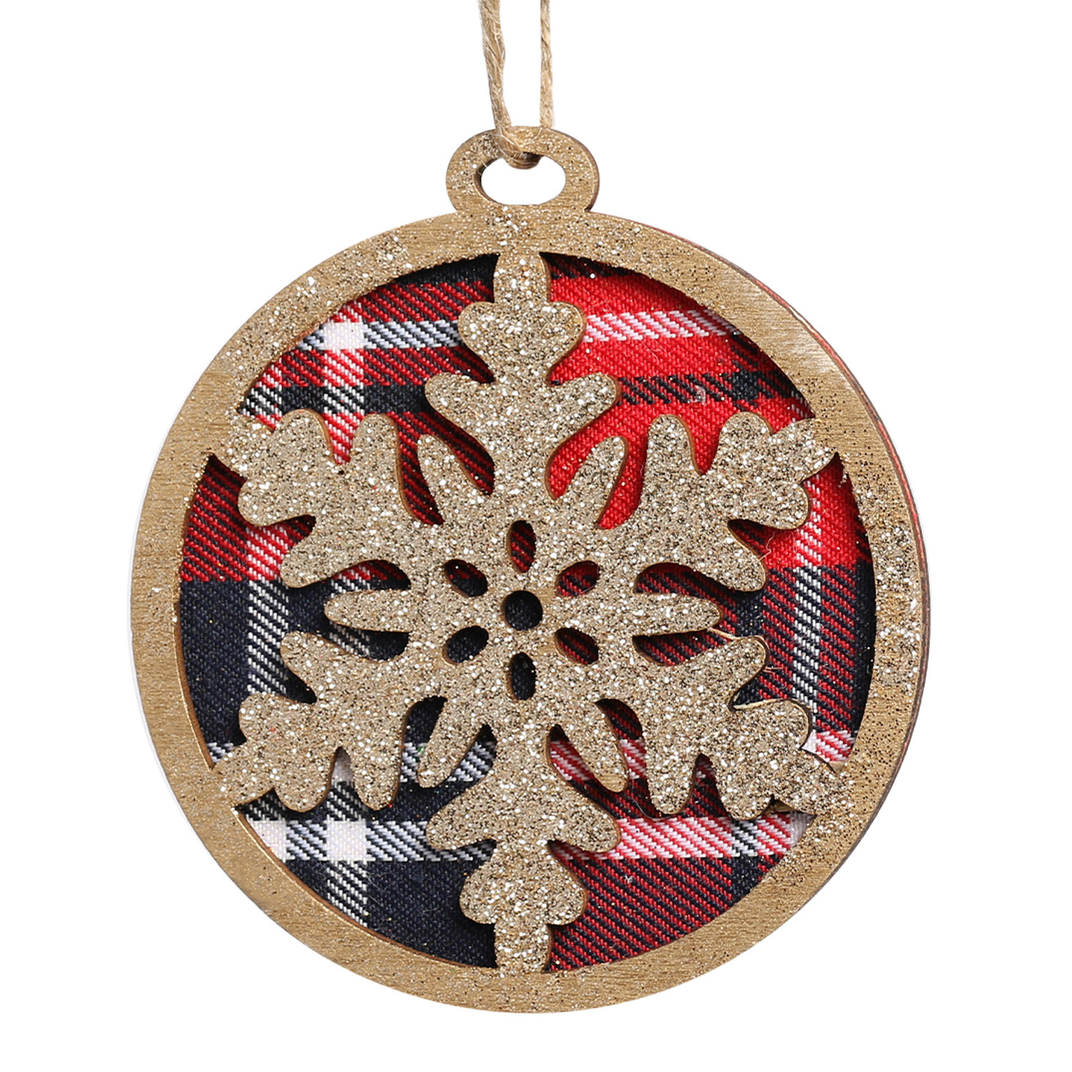 Single Gold Tartan Snowflake Hanging Ornament in Assorted styles Image 1