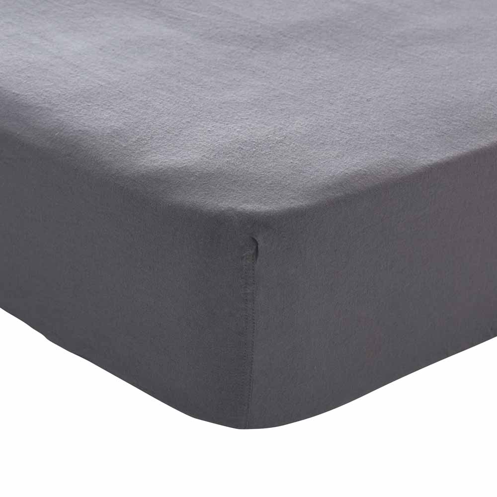 Wilko Single Charcoal Brushed Cotton Fitted Bed Sheet Image