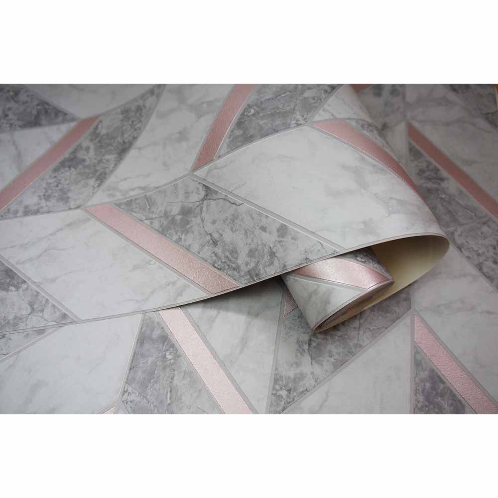 Holden Decor Carrara Tiling on a Roll Charcoal/ Rose Gold Wallpaper Image 3