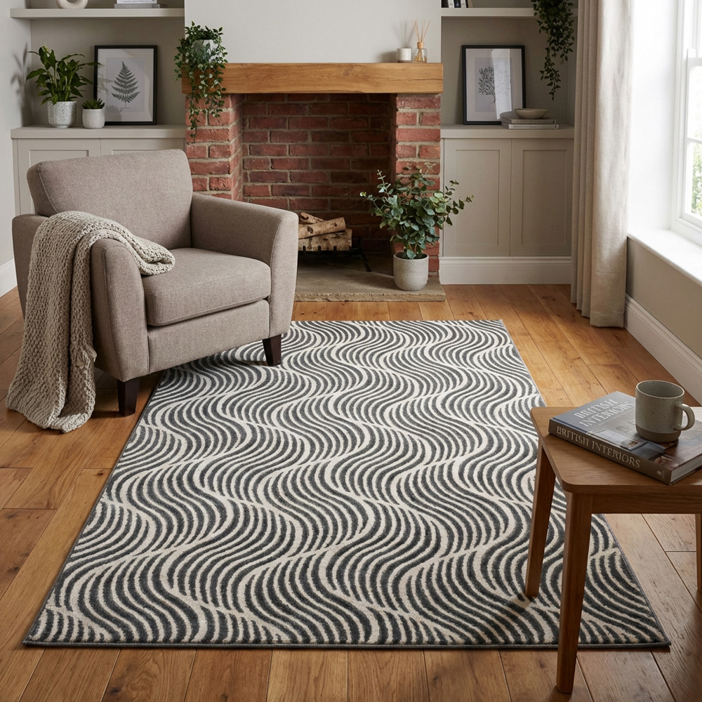 Boutique Swirl Rug Black and Cream 170cm Image 9