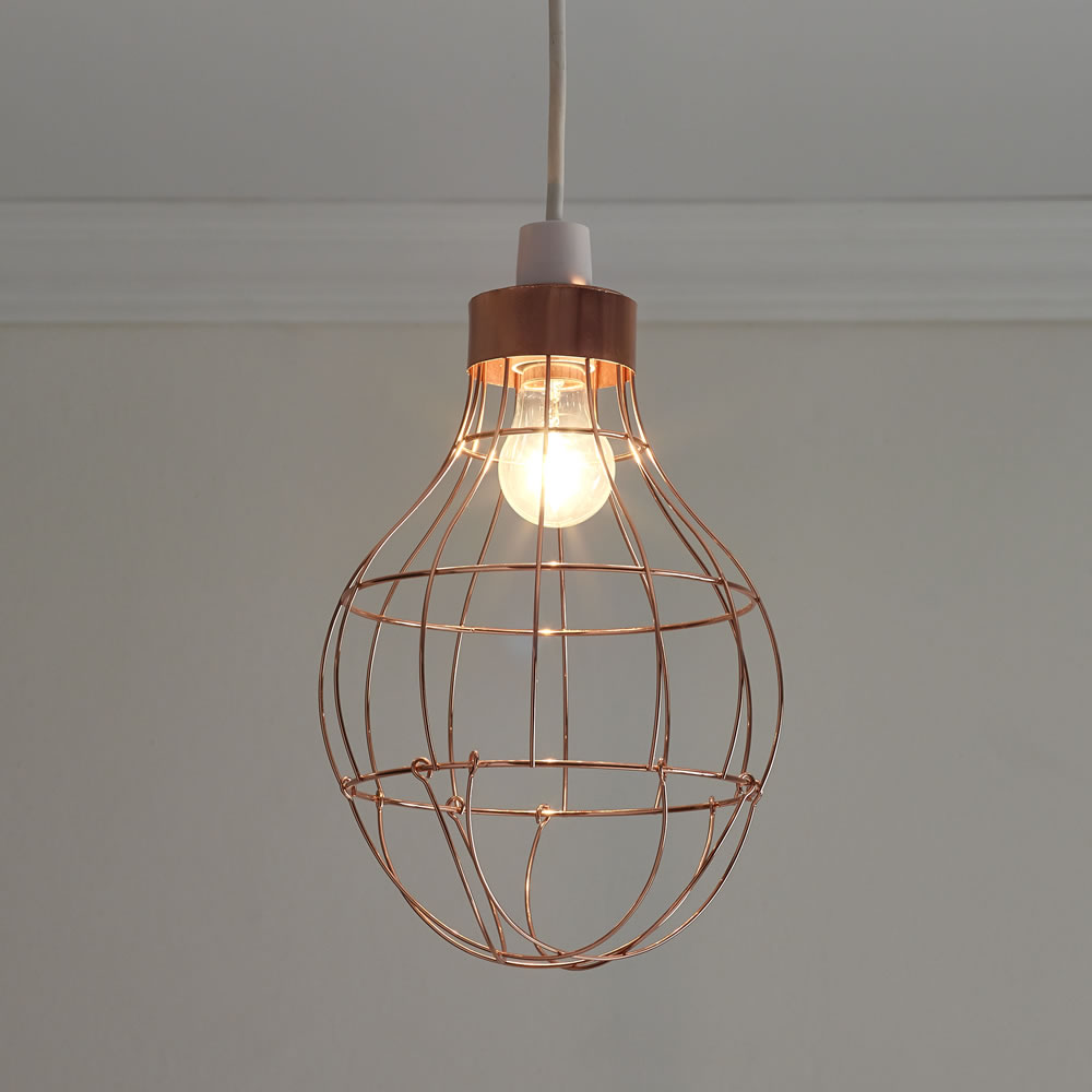 Wilko Copper Effect Bulb Cage Pendant Light Shade Image 2