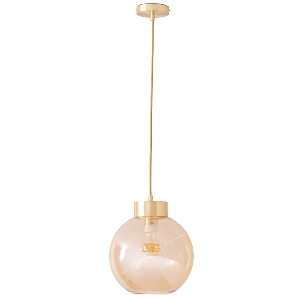 ValueLights Bellamy Amber Glass Globe Brushed Gold Cap LED Ceiling Pendant Light Image 1