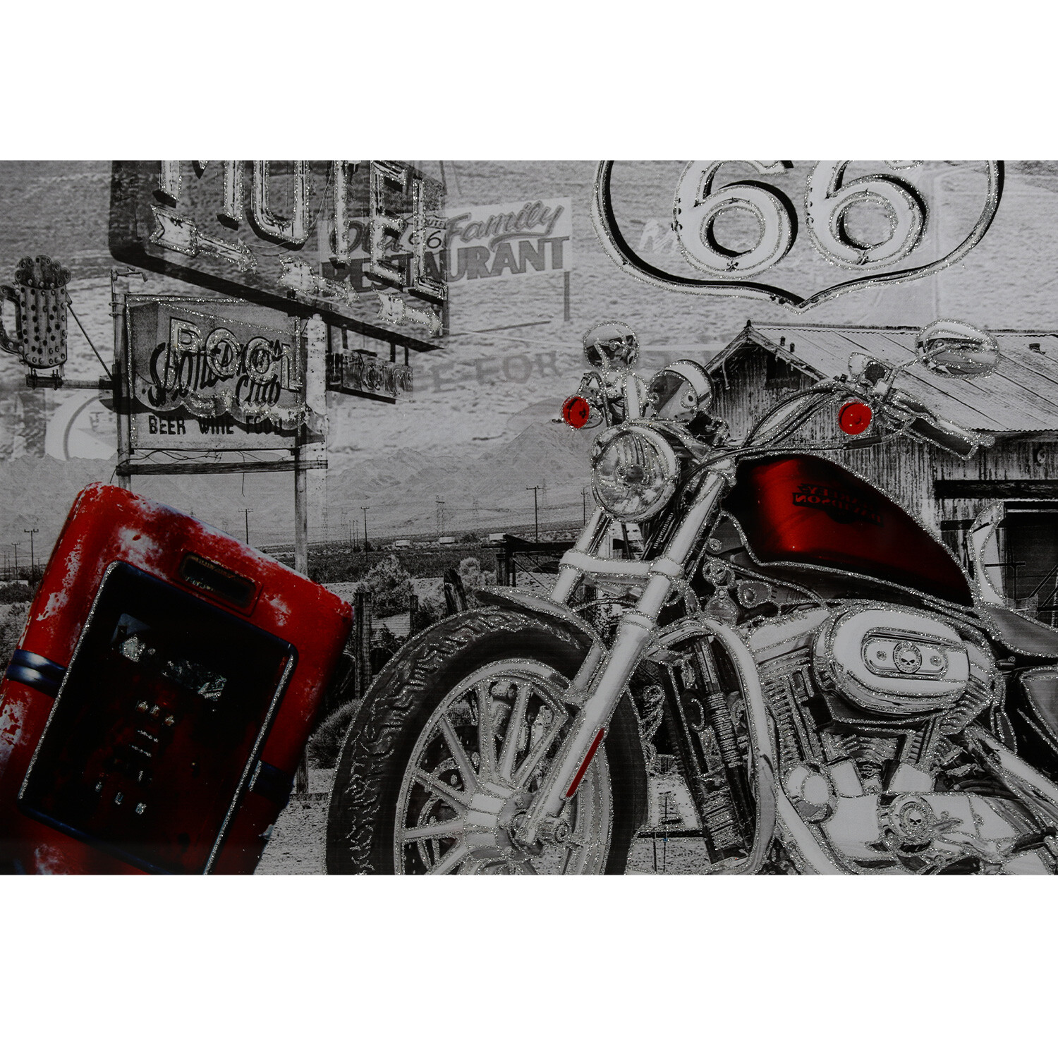 Single Grey Route 66 Motorcycle Wall Art 50 x 50cm in Assorted styles Image 4
