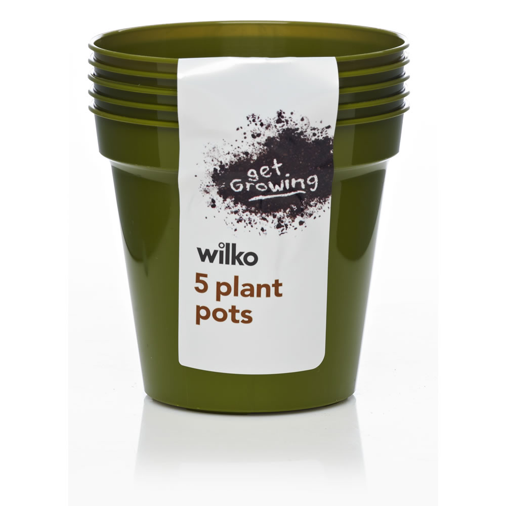 Wilko Plastic Plant Pot Olive 10cm 5pk Image