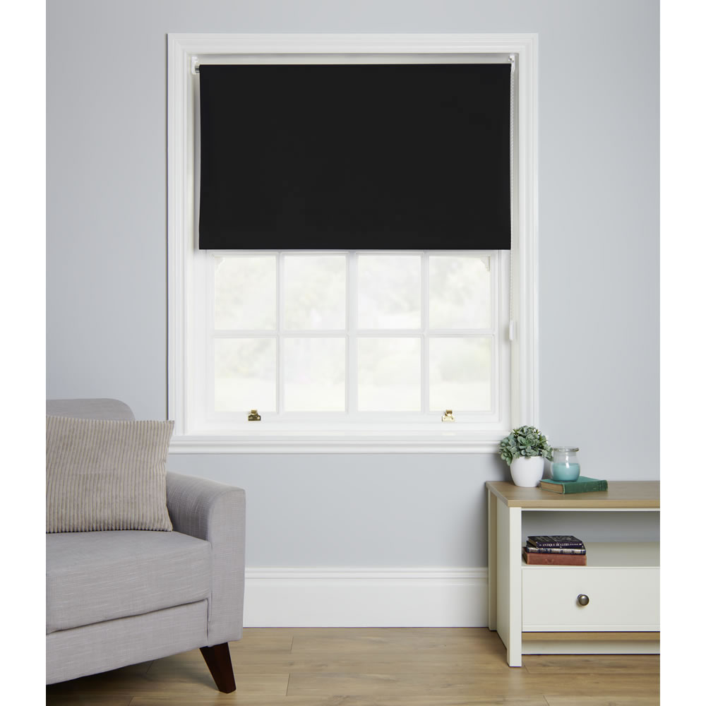 Wilko Black Blackout Roller Blinds 180 W x 160cm D Image 1