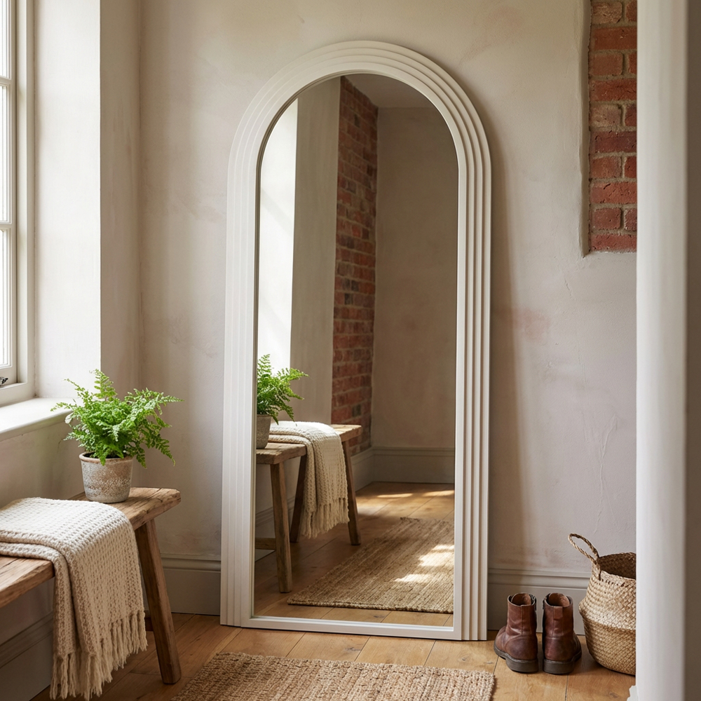Evie 180 x 80cm Cream Ridged Arch Lean To Mirror Image 8