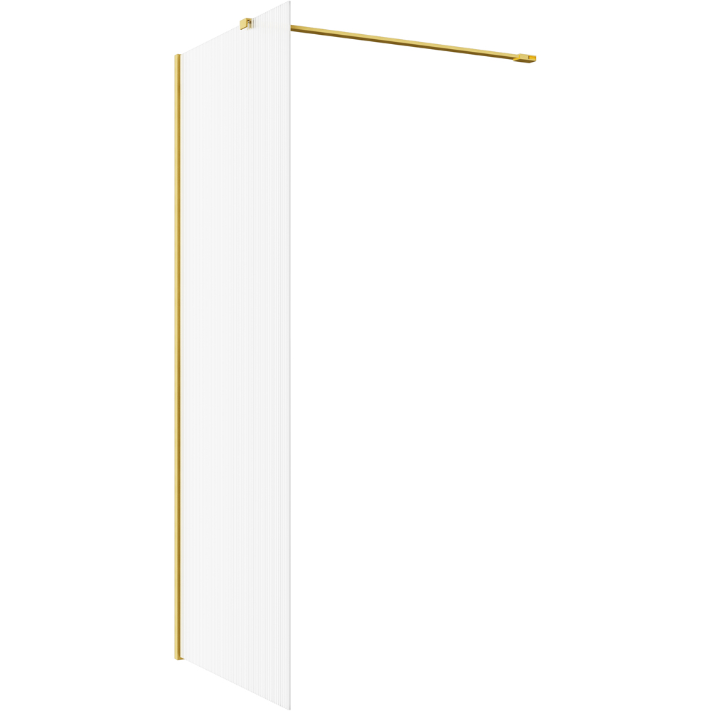 Bathstore Nero Fluted Glass Wetroom Shower Panel with Brushed Brass Profile and Side Arm 800mm Image 3