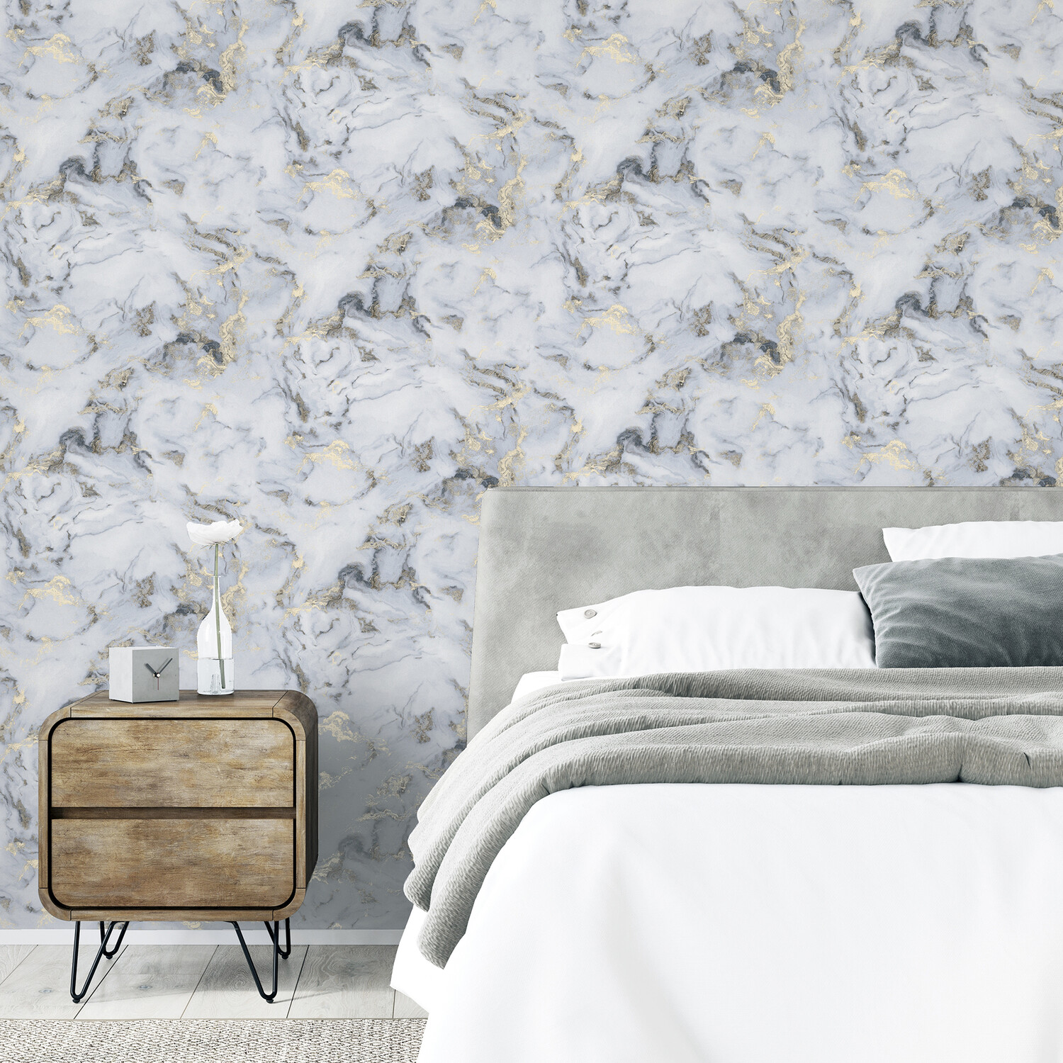 Bahia Marble Wallpaper - Monochrome and Gold Image 3
