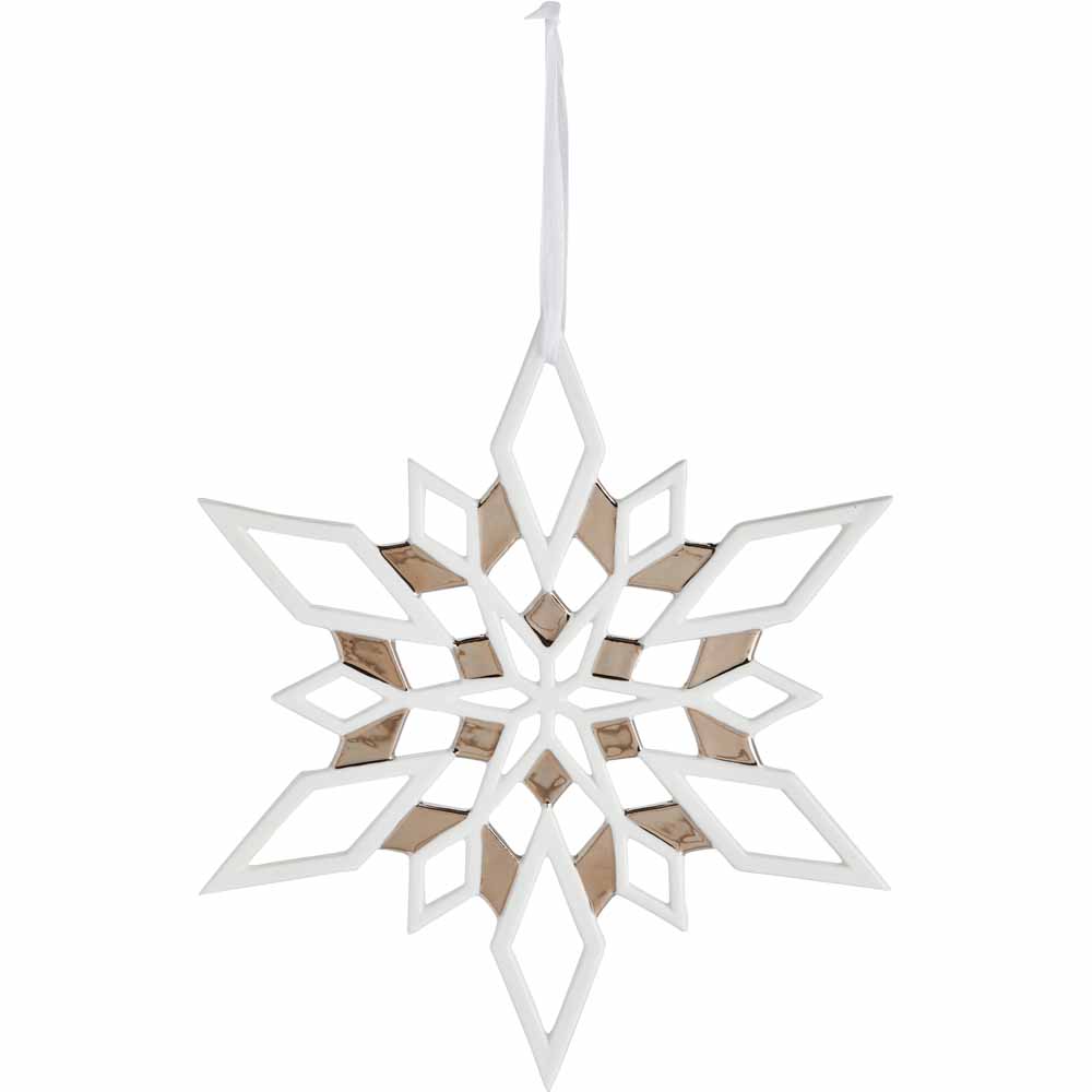 Wilko Glitters Ceramic Snowflake Christmas Tree Decoration Image 1