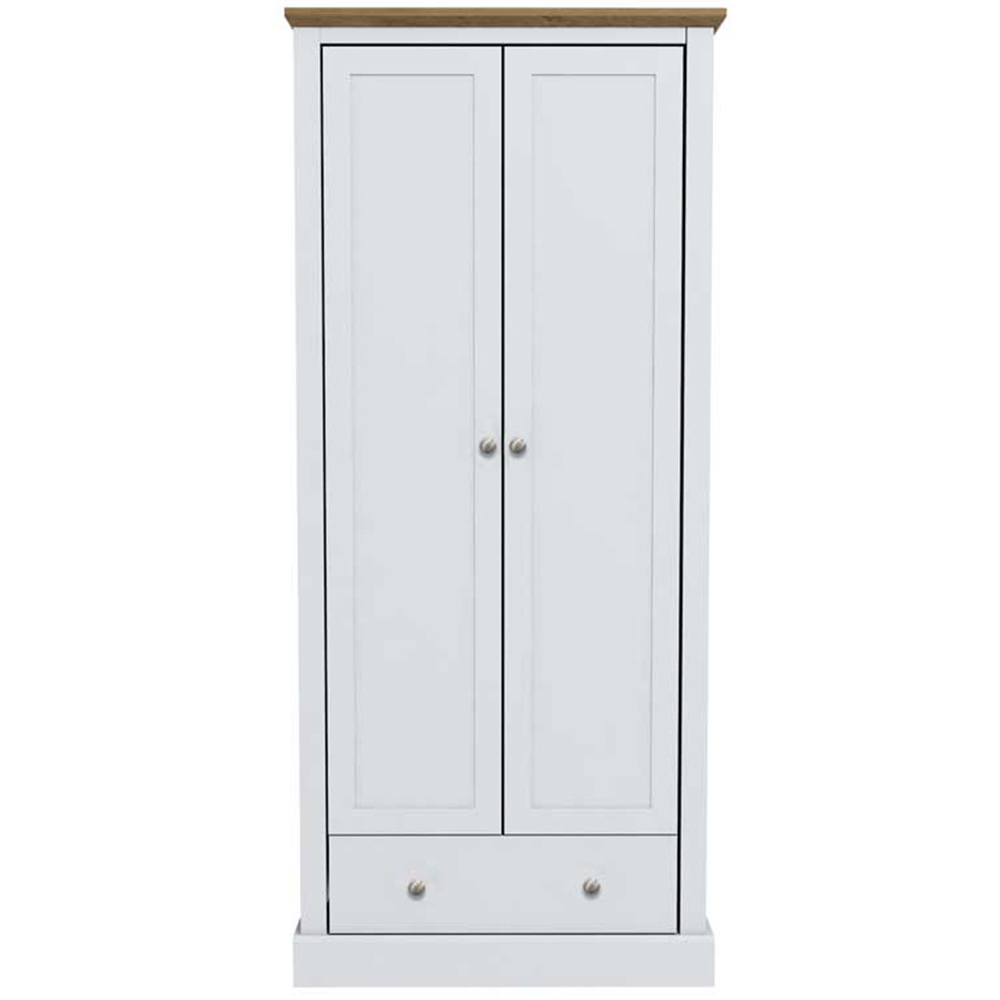 Devon 2 Door Single Drawer White Wardrobe Image 2