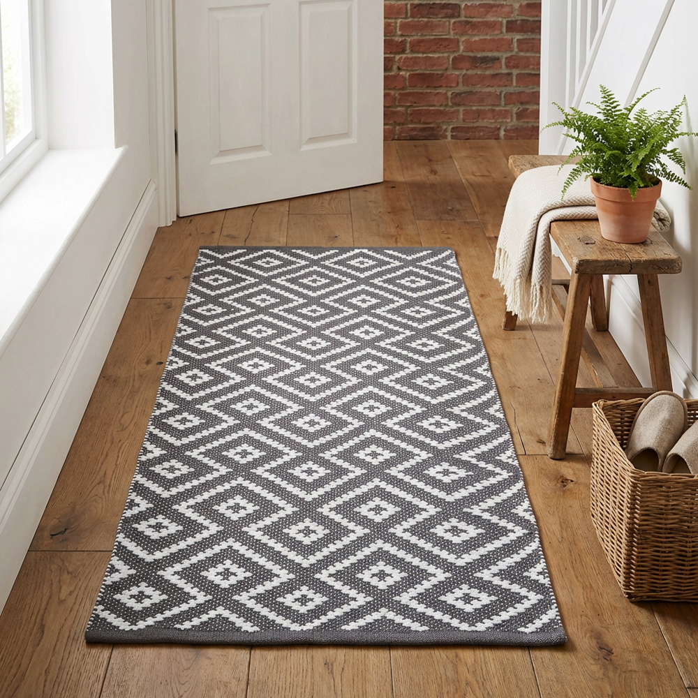 Grey Geo Diamond Runner 130 x 70cm Image 5