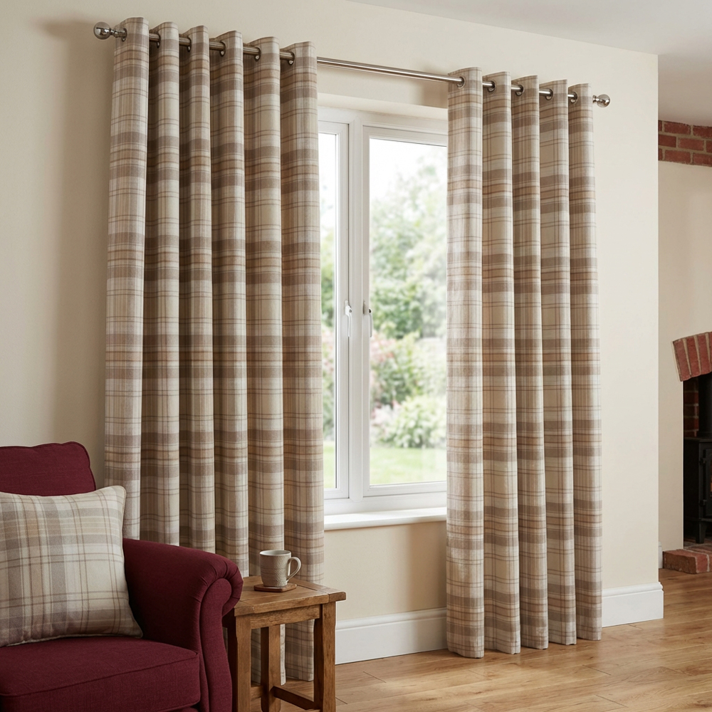 Divante Hatfield Natural Check Blackout Curtains 168 x 183cm Image 4