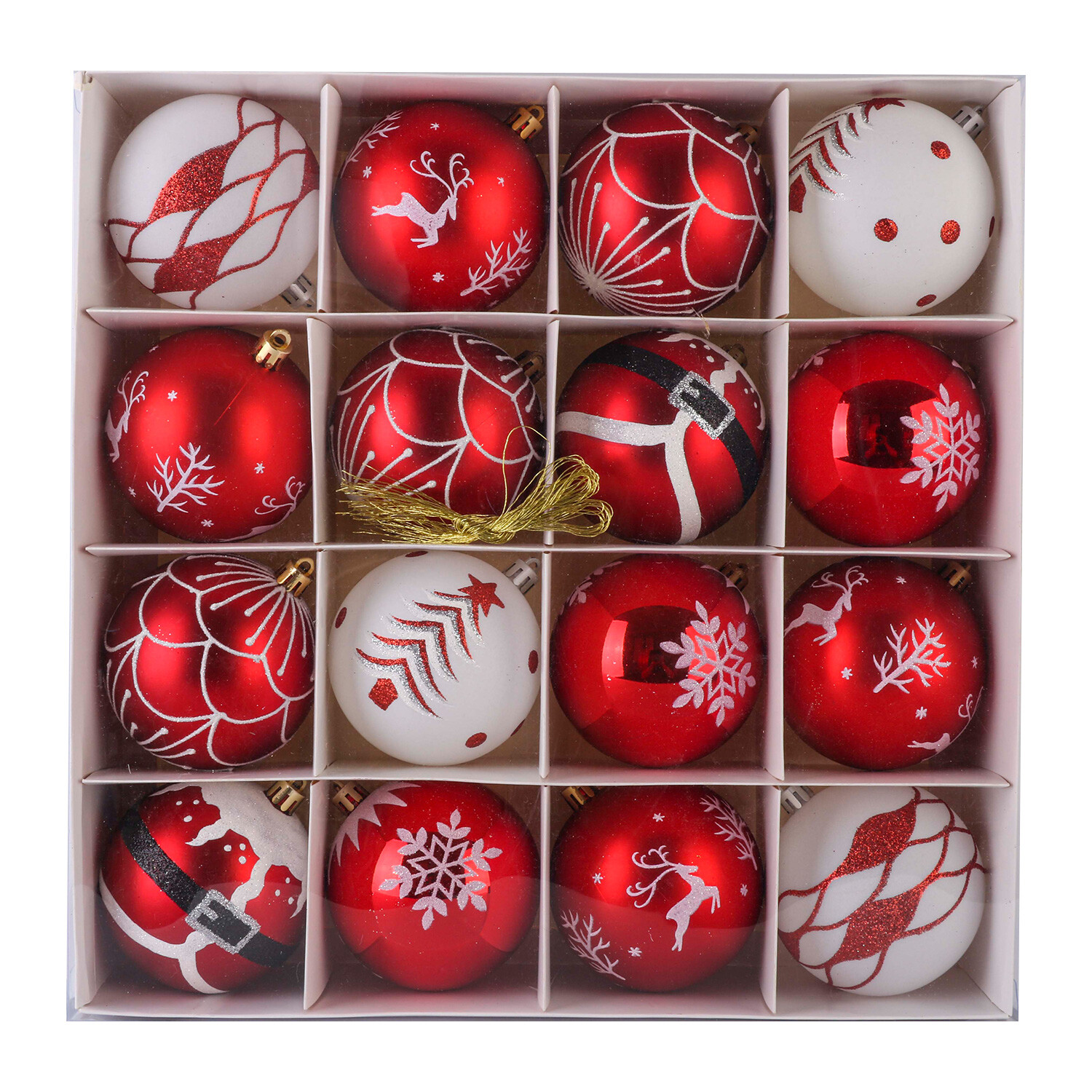Pack of 16 Whimsical Red and White Baubles - Red Image
