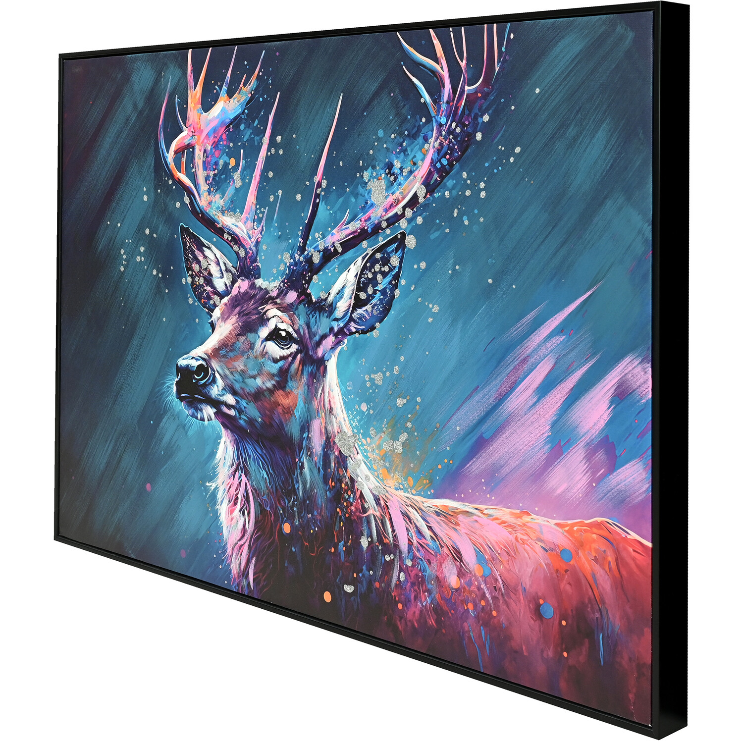 Hand Painted Midnight Stag Framed Canvas - Blue Image 2