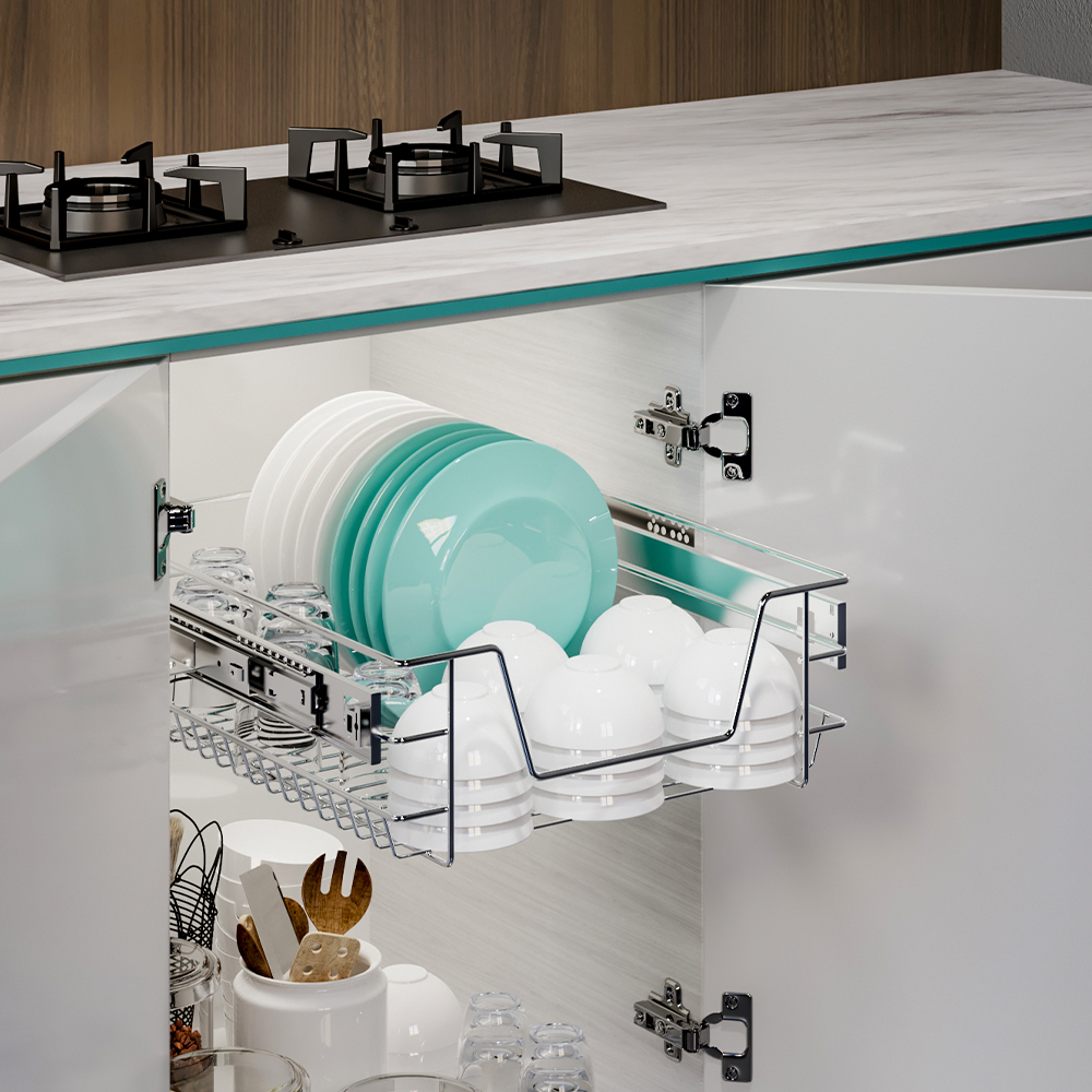 Living and Home Metal Sliding Kitchen Basket Cabinet Image 7