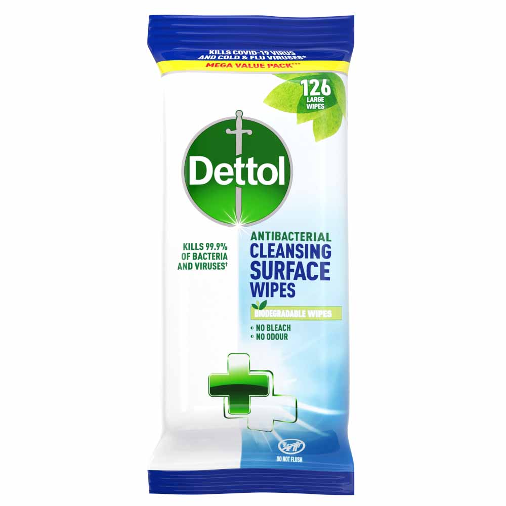 Dettol Antibacterial Cleansing Surface Wipes 126pk Wilko