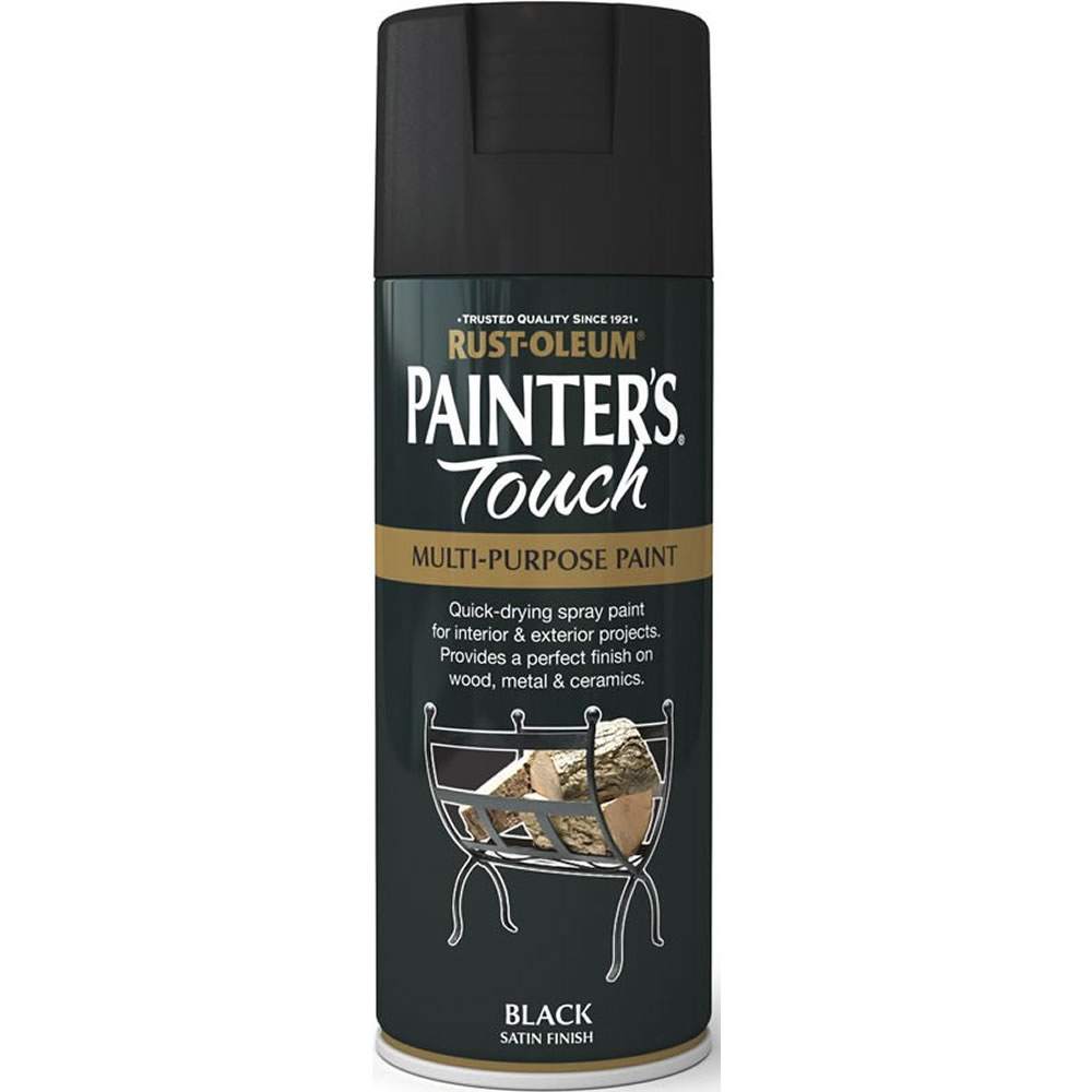 Rust-Oleum Black Painter's Touch Satin Spray Paint 400ml Image