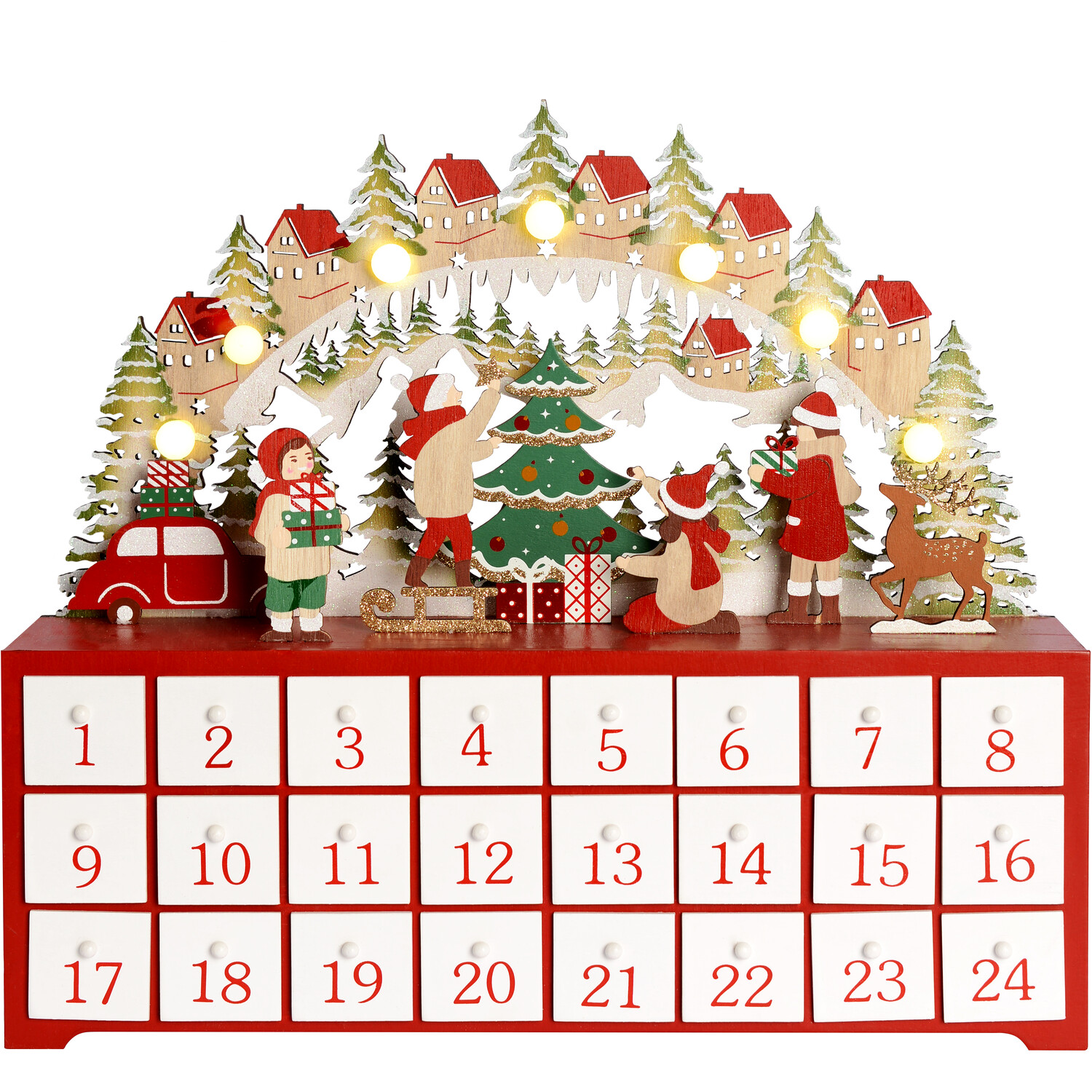 LED Wooden Advent Calendar - Red Image 1