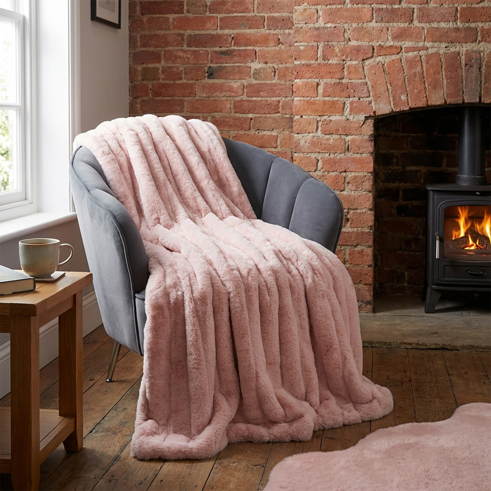 Divante Blush Rabbit Faux Fur Extra Large Throw 150 x 200cm Image 6