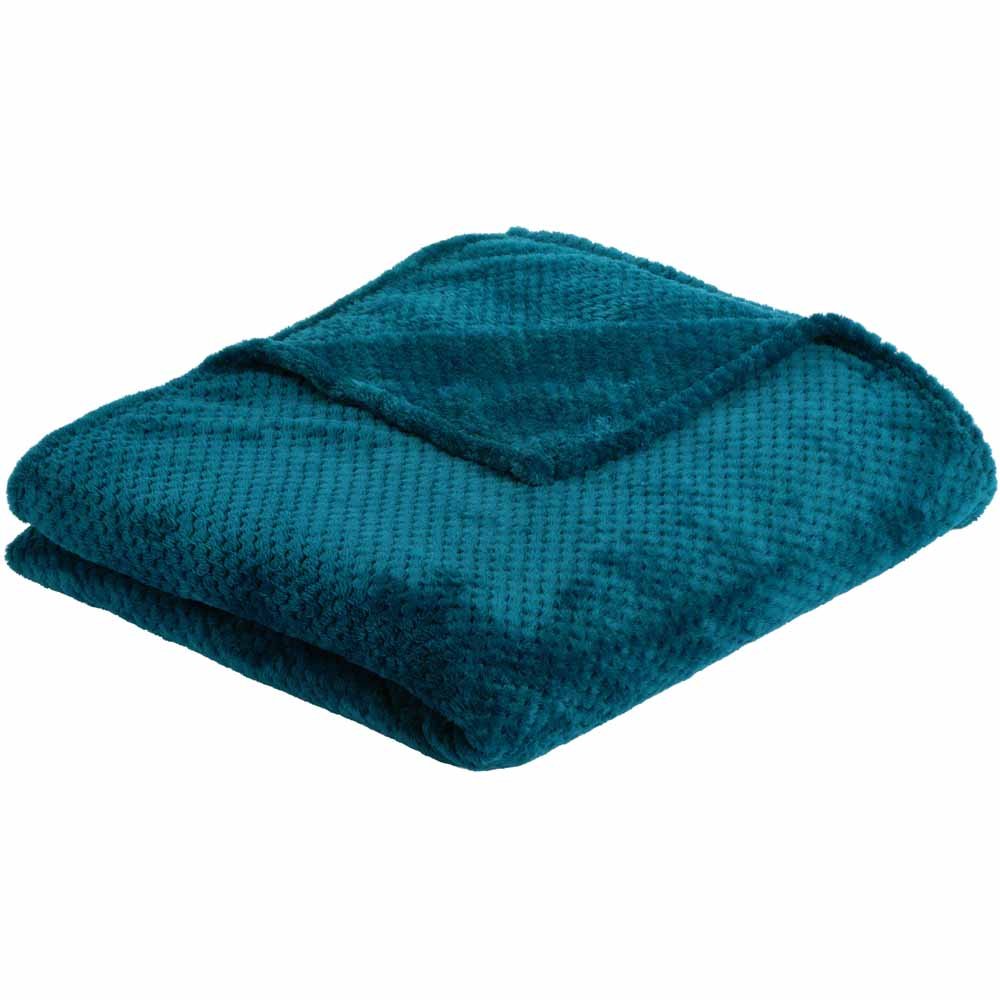 Wilko Dark Teal Waffle Throw 200 x 240cm Wilko