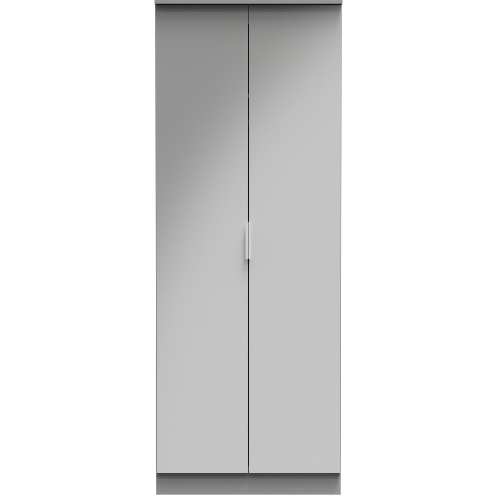 Crowndale Plymouth Ready Assembled 2 Door Uniform Gloss and Dusk Grey Tall Wardrobe Image 2