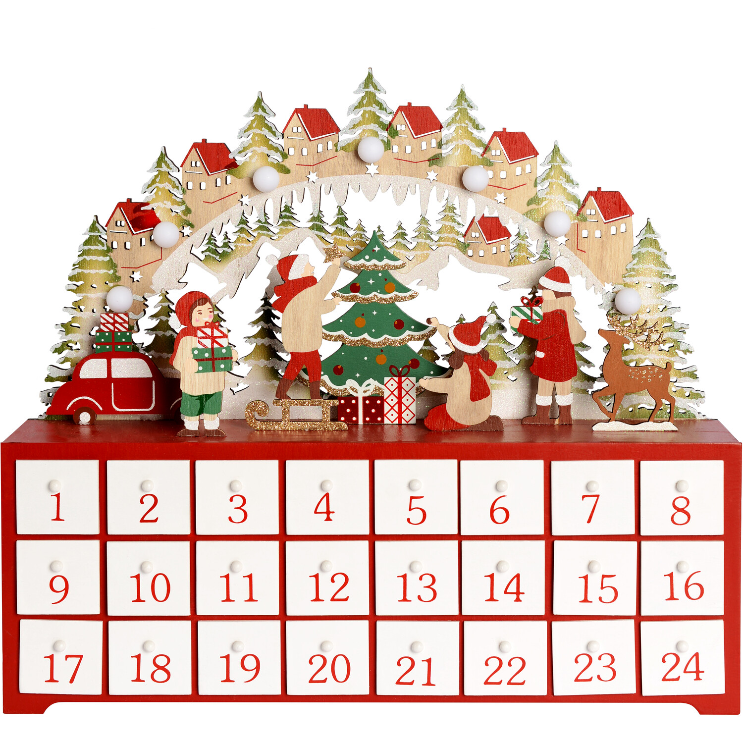 LED Wooden Advent Calendar - Red Image 2