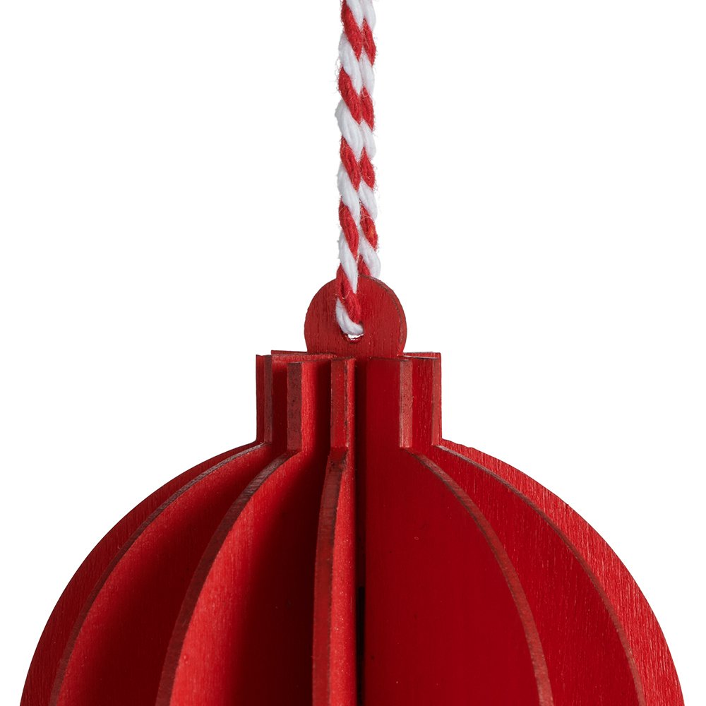 Wilko 4 Pack Joy Red Wooden Pleated Bauble Image 3