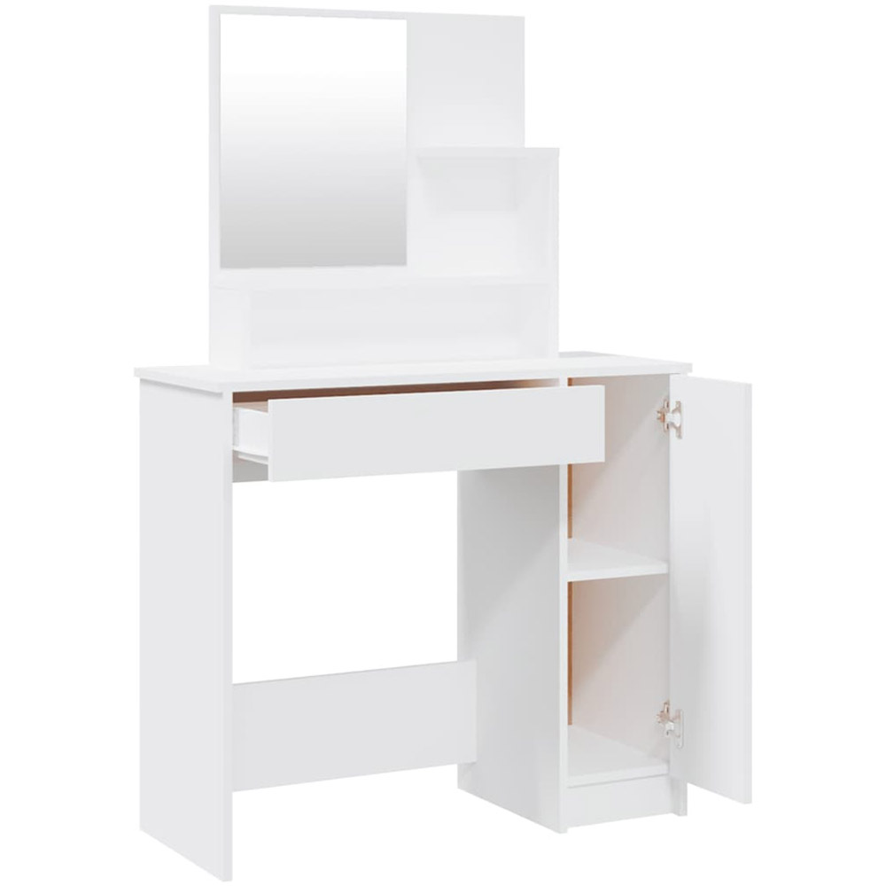 vidaXL Single Door Single Drawer White Dressing Table and Stool Set with Mirror Image 5