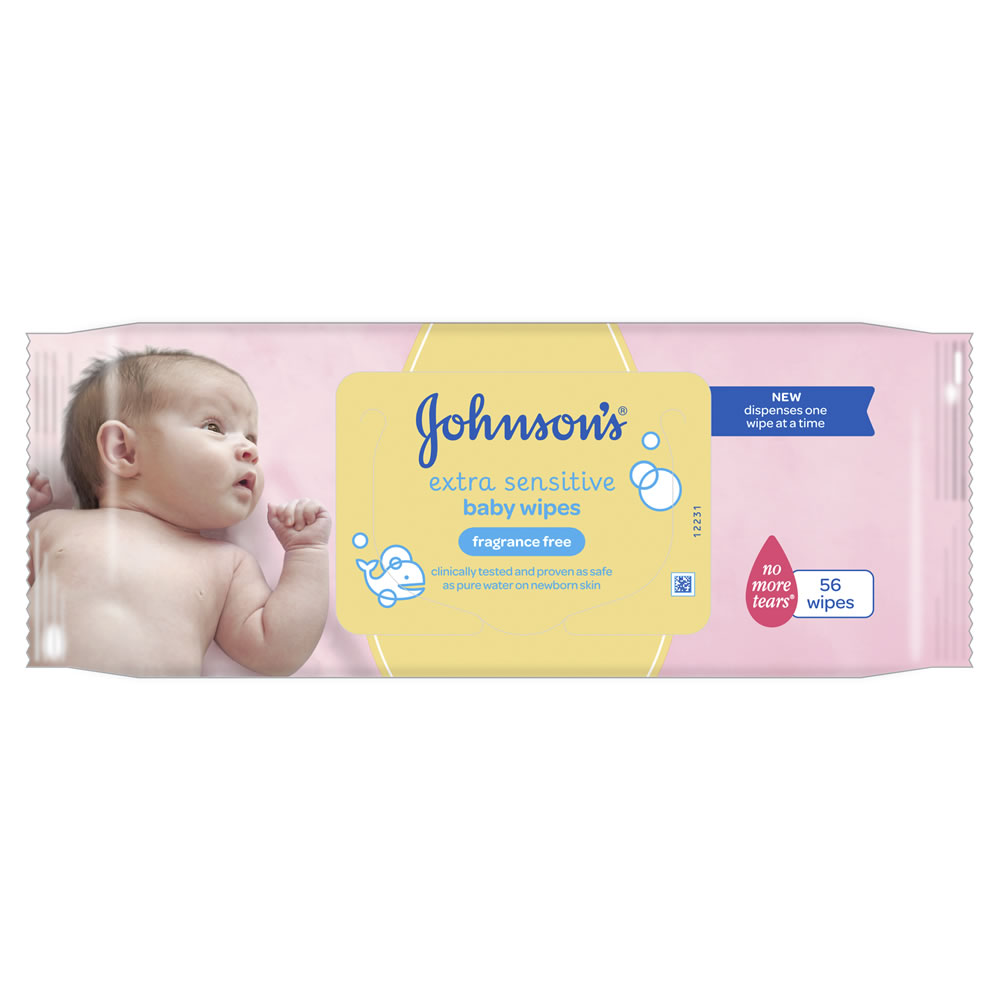 Johnson's Extra Sensitive Fragrance Free Baby Wipes 56 pack Image