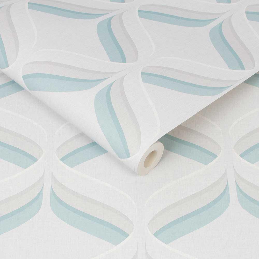 Fresco Retro Ogee Wallpaper Sky Blue Wilko