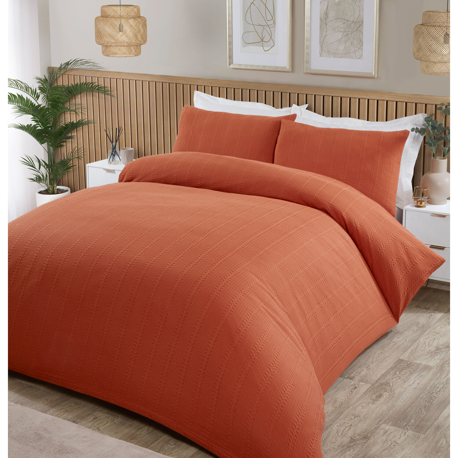 Divante Merida Super King Rust Waffle Stripe Duvet Set Image 2