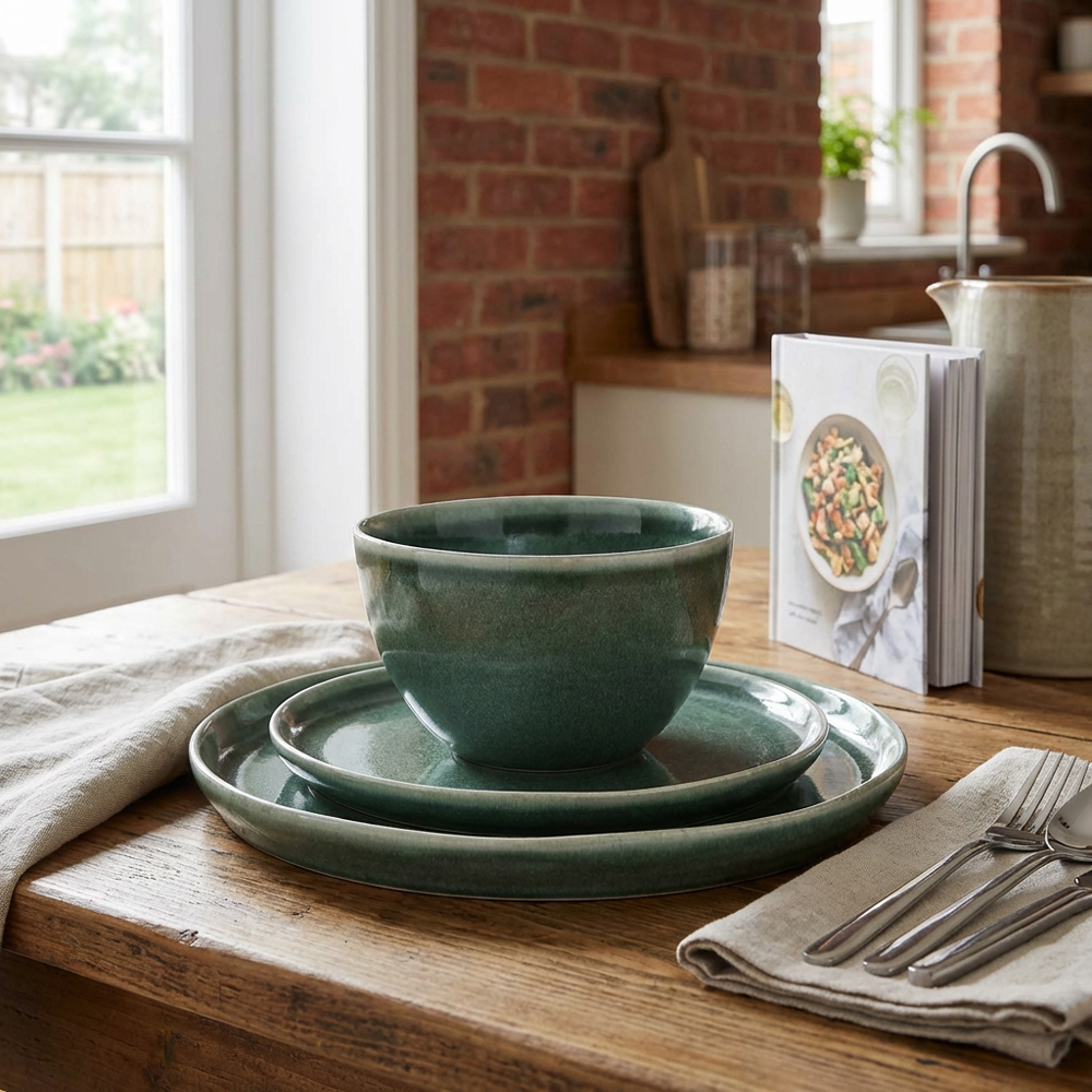 12 Piece Reactive Glaze Dinner Set - Green Image 7