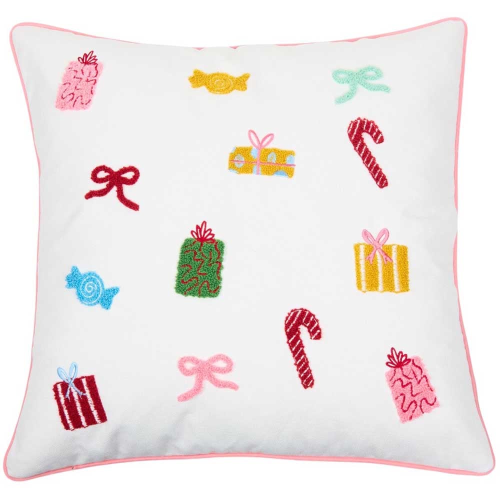 Christmas Treats Embellished Cushion - White Image 1