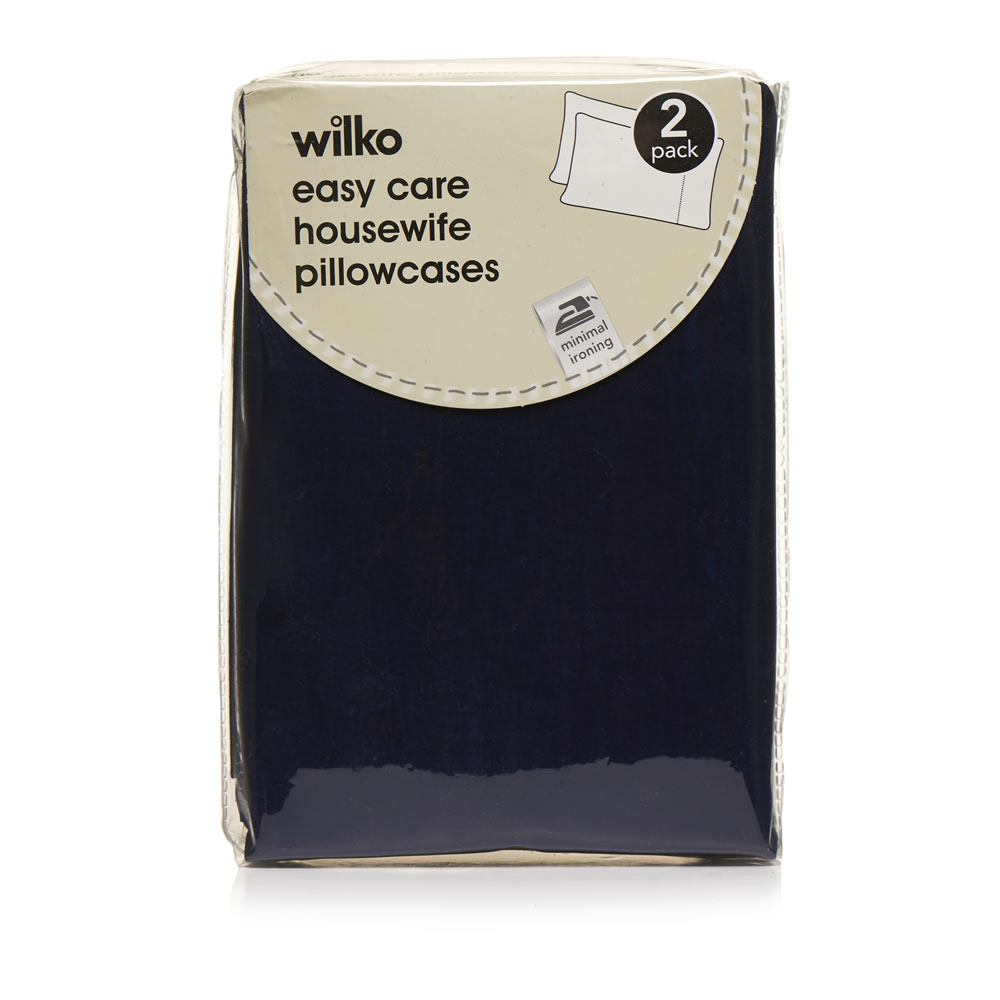 Wilko Easy Care Navy Housewife Pillowcases 2 pack Image