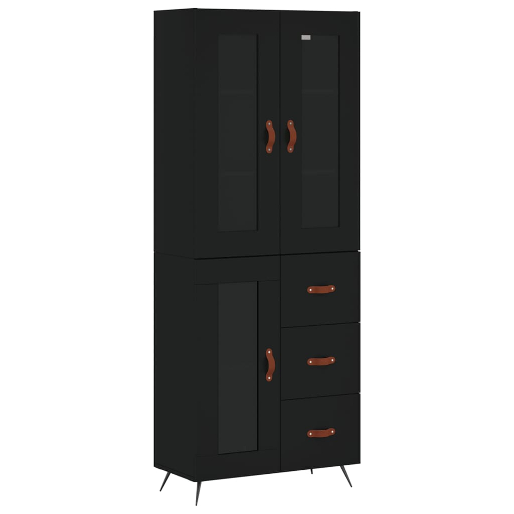vidaXL 3 Glass Door 3 Drawer Black Highboard Image 2