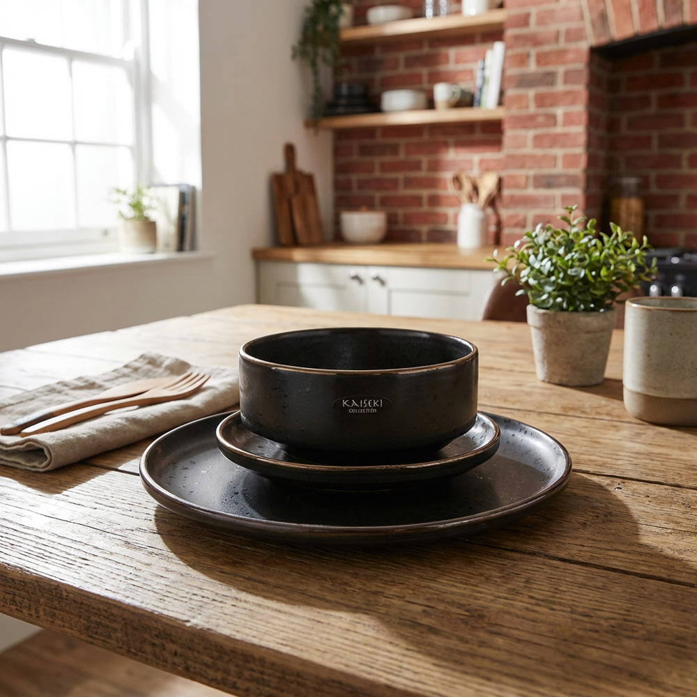 Kaiseki Speckle Black 12 Piece Dinner Set Image 4