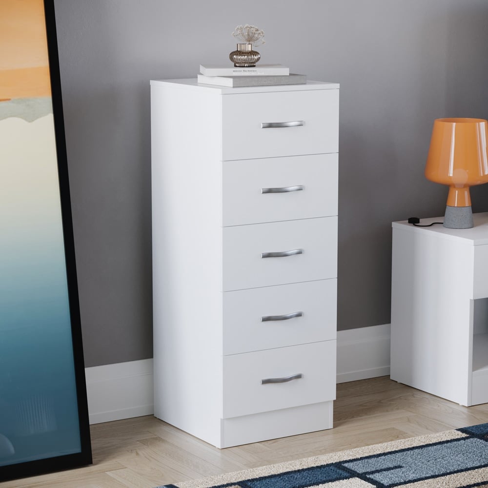 VIDA DESIGNS Riano 5 Drawer White Narrow Chest of Drawers Image 8