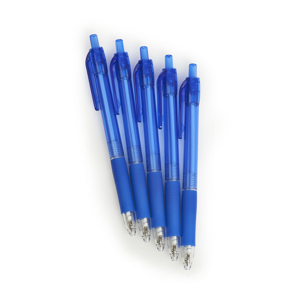 Wilko Blue Retractable Ball Pens 5 pack Image