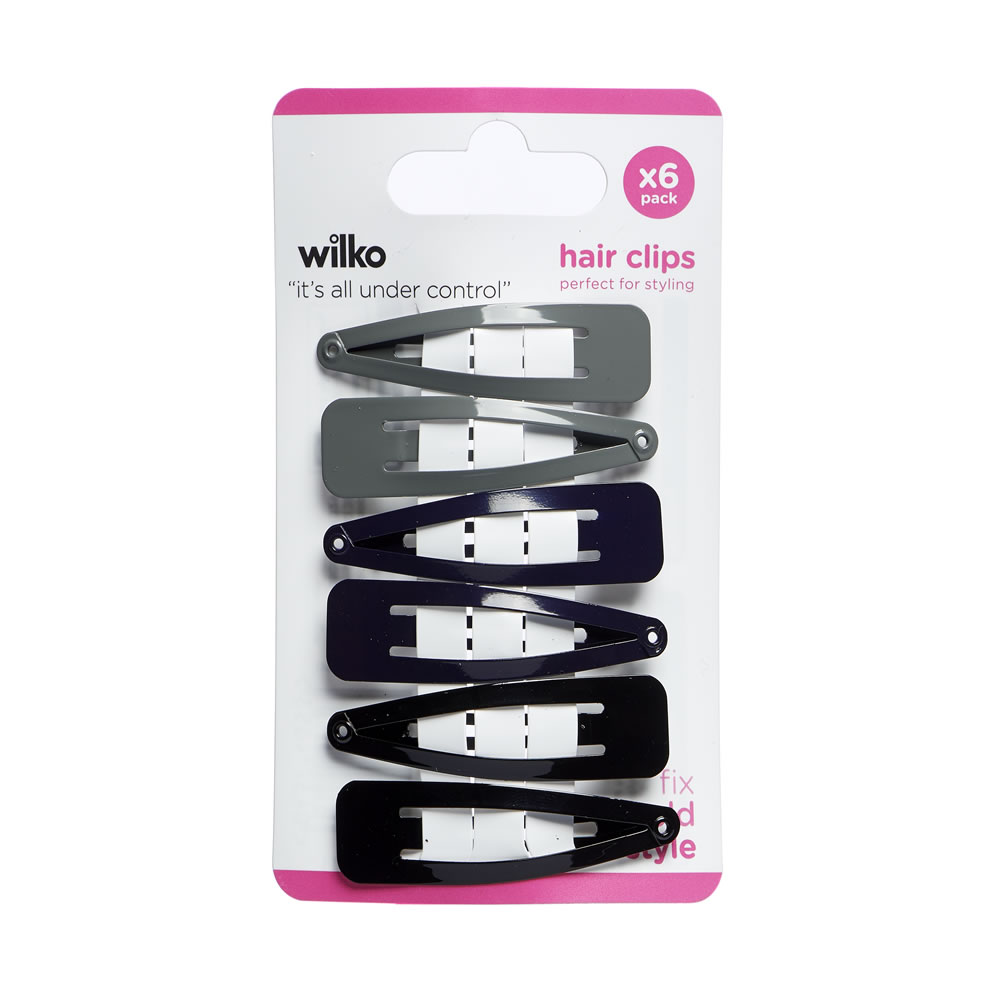 Wilko Navy Grey and Black Hair Clips 6 pack Image