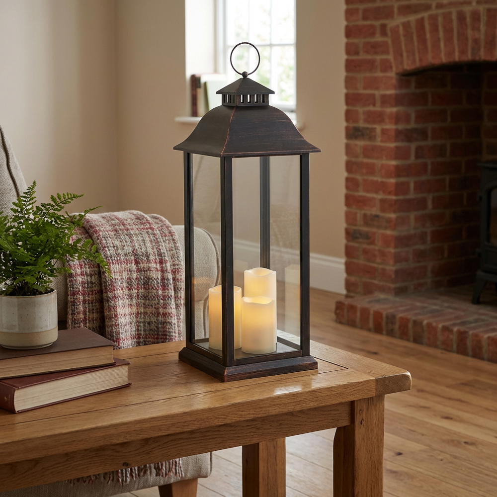 Frosted Fairytale Black Copper Brush Triple LED Lantern Image 5