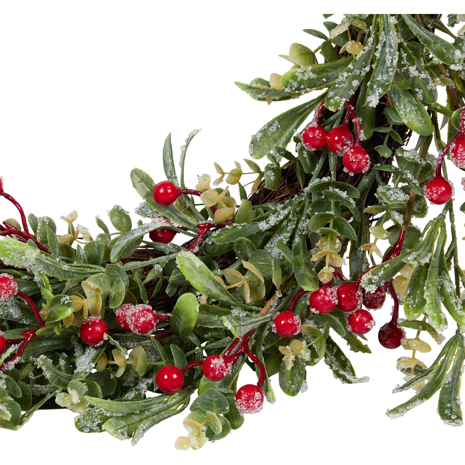 Iced Mistletoe and Red Berry Wreath - Green Image 2