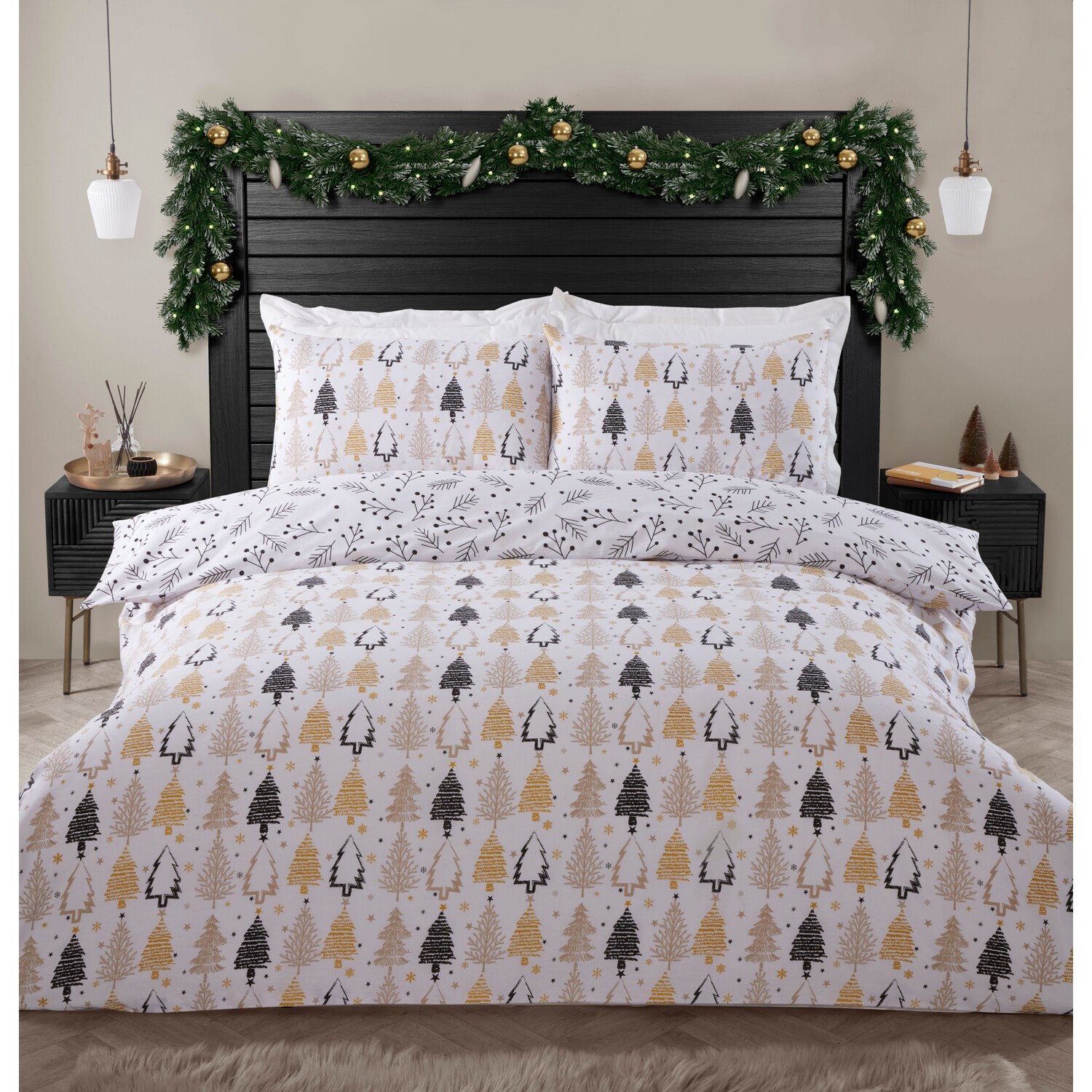 Winter Forest Pillowcase and Duvet Set - Natural / Single Image 1