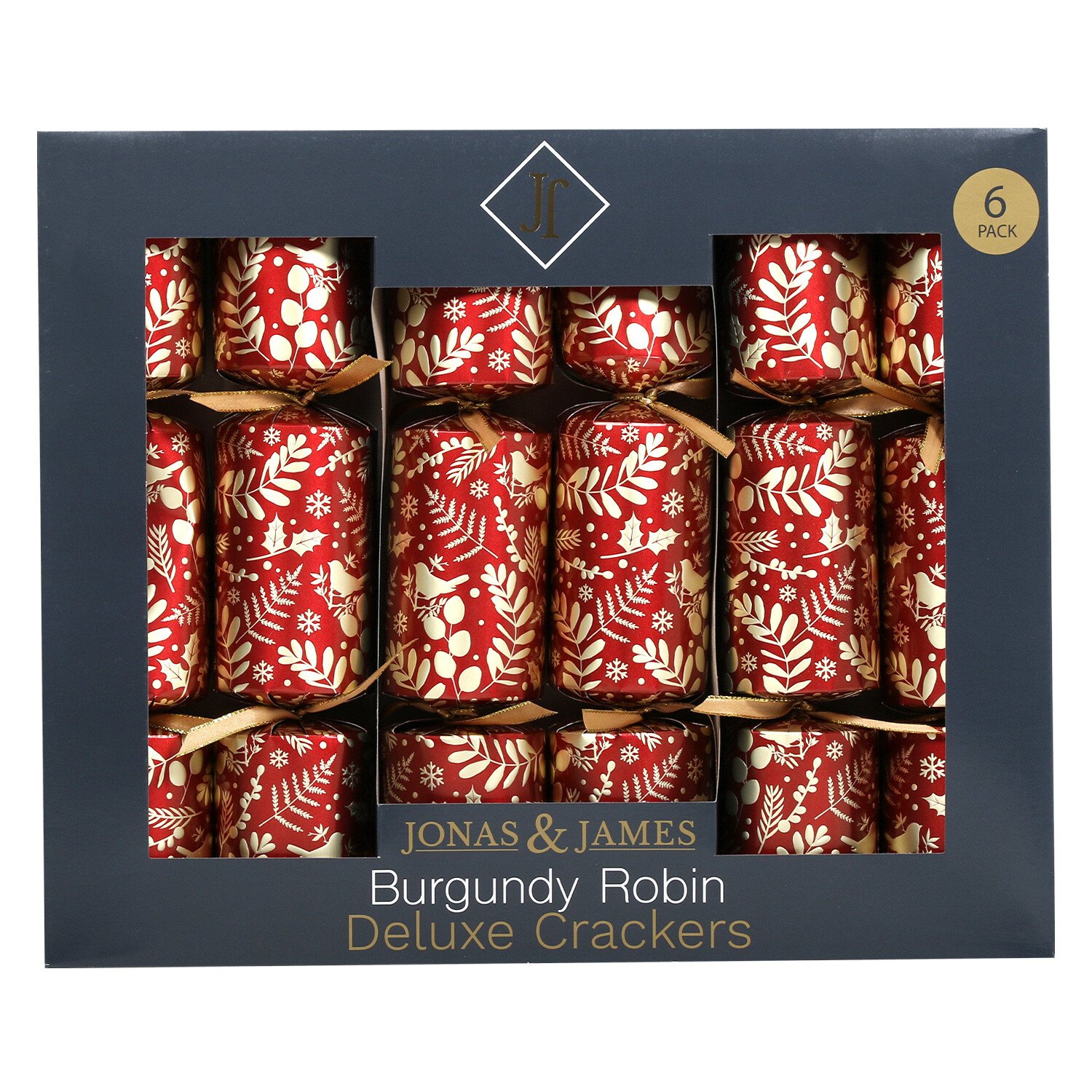Pack of 6 Jonas & James Burgundy Robin Deluxe Crackers Image