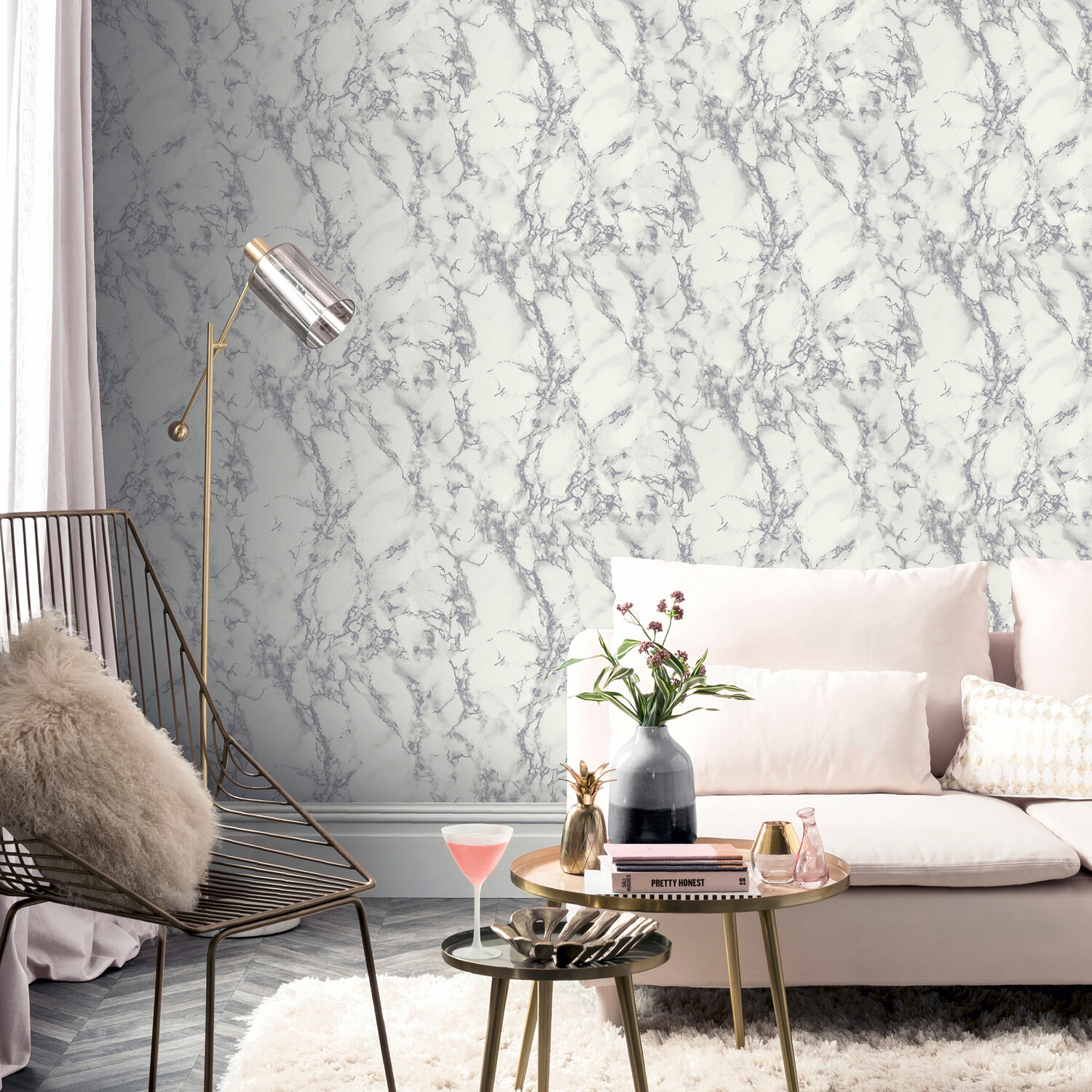 Carrara Marble Effect Wallpaper - Silver Image 2