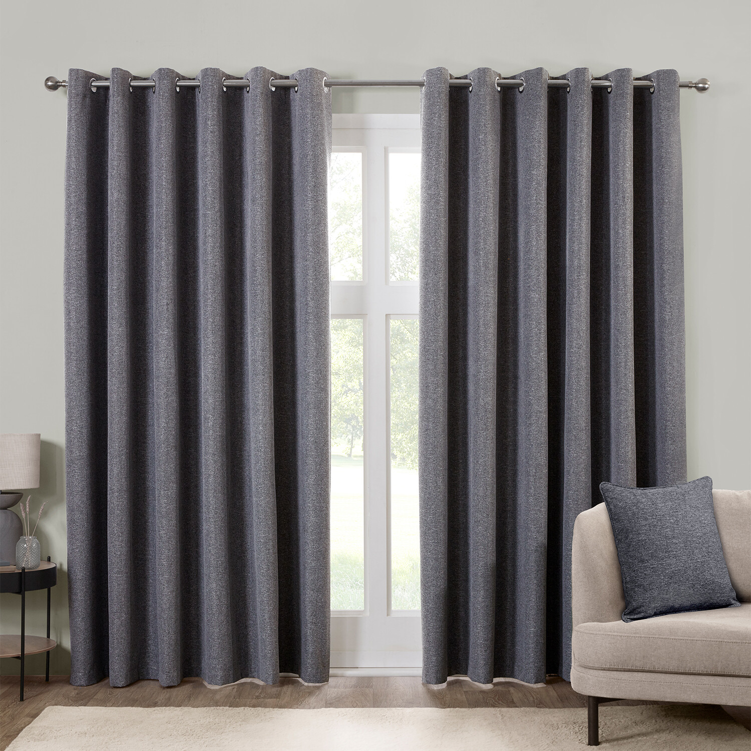 Dusk Eyelet Curtain Charcoal / 168cm / 229cm Image 1