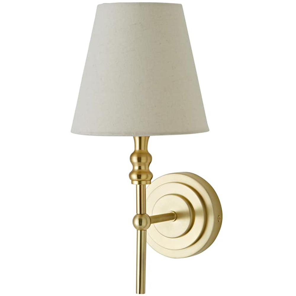ValueLights Maggie Linen Shade Brushed Gold Candlestick LED Wall Light with Bulb Image 1