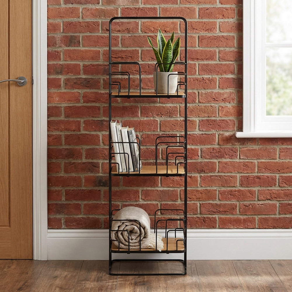 3 Shelf Black Wire Bamboo Bathroom Caddy Image 3